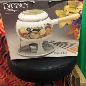 Fondue Set Pot Stand Wood Handle 6 Forks Burner